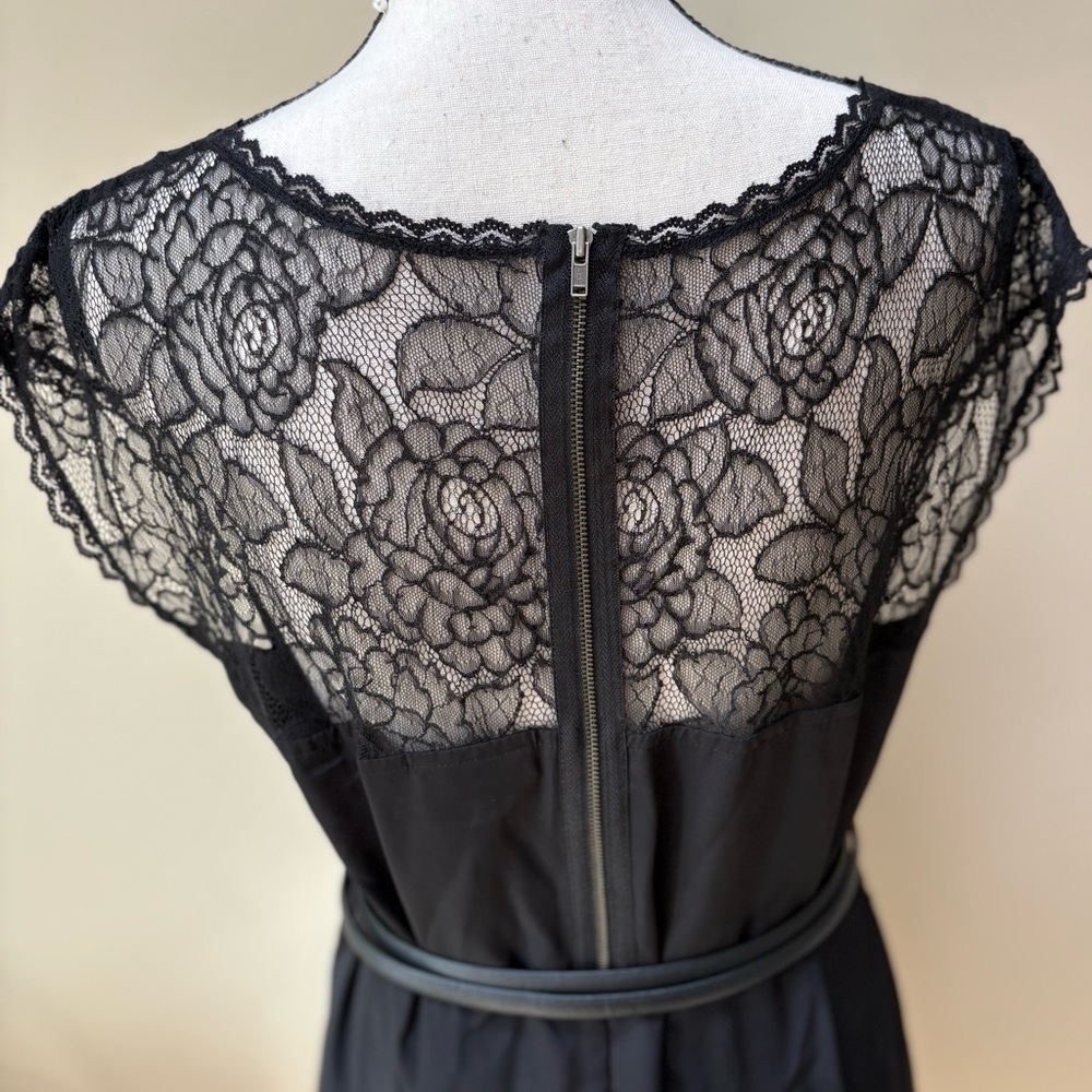 Black Lace Knee-Length Dress by ELLE - Picture 6 of 10